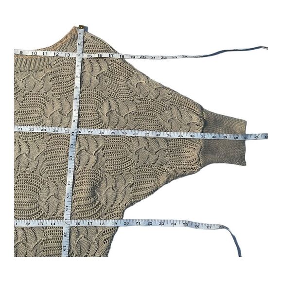 CKLASS Women’s Vintage Beige Ivory Knit Crotchet Mid Sleeve Sweater Blouse M - Picture 7 of 9